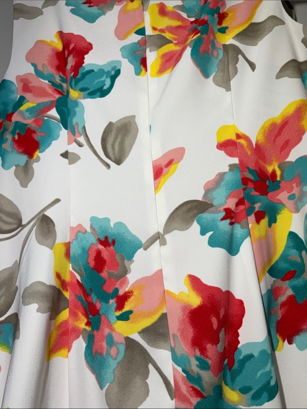 AGB White Sleeveless Sheath Dress with Teal, Coral, Yellow Floral Print - Picture 9 of 10